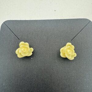 Small Yellow Rose Shaped Stud Earrings Delicate Flower Lightweight Push Back